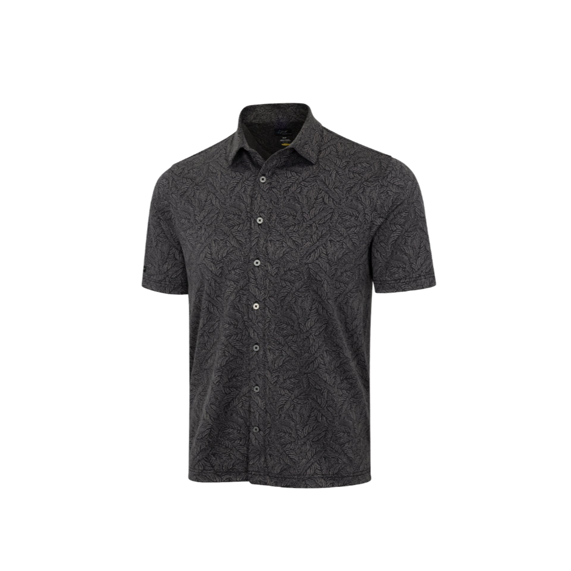 GNM STRETCH JACQUARD APRES 18 KNIT FULL-BUTTON POLO BLK BLACK / L